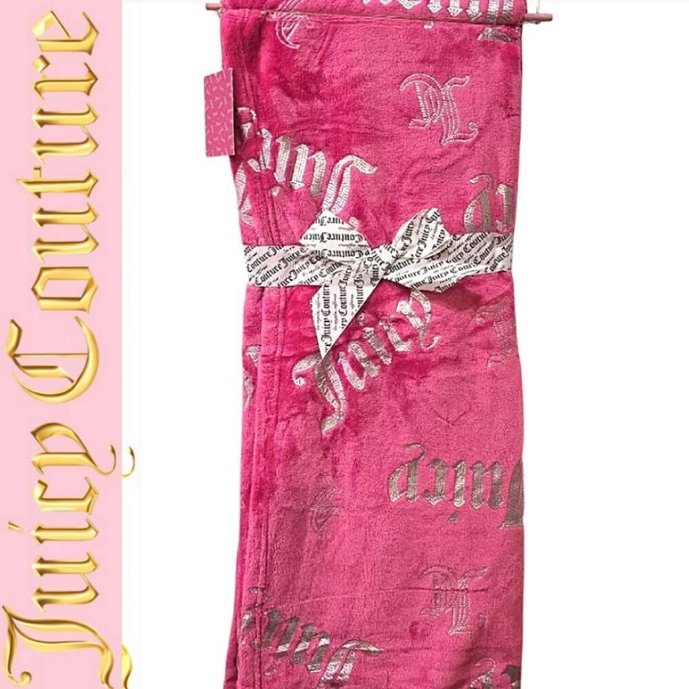 Juicy Couture Home Silver Foil JC Juicy Diagonal Logo Throw Blanket
